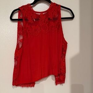 Elegant Red Lace Sleeveless Top